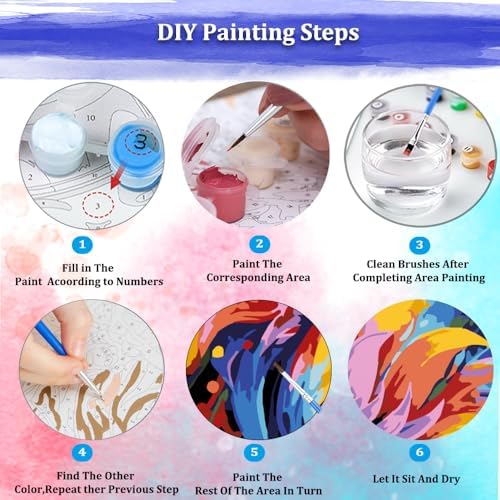 JUJUHOOD Abstract Flower Framed Paint by Numbers Kit for Adults Beginner & Kids Ages 8-12, Watercolor Paint by Number Without Easel, Acylic Paint by Numbers for Gift Home Wall Decor (10x10Inch) - Image 6
