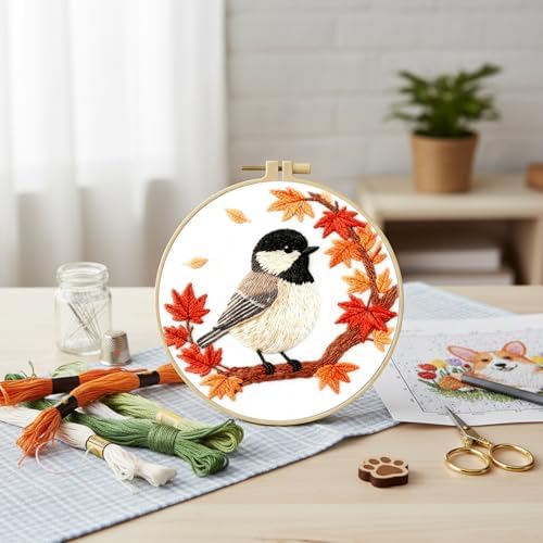 FRANDEK DIY Sparrow Stamped Embroidery Kit with Hoop for Adults - Image 4