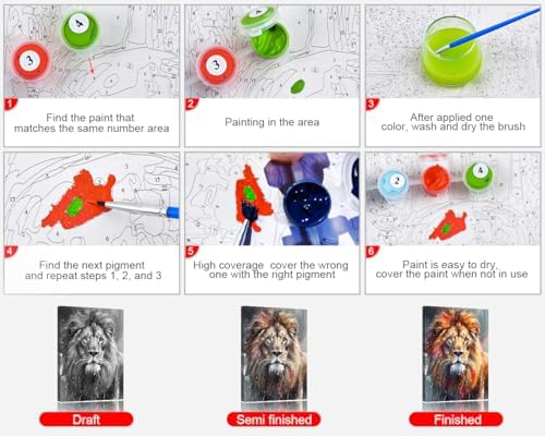 TUMOVO Paint by Numbers Kit for Adults - Lion DIY Adult Paint by Number Kits Animal Acrylic Canvas Painting for Adults Beginners Art Crafts, 16x20 Inch(Framed) - Image 6