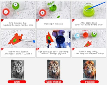 TUMOVO Paint by Numbers Kit for Adults - Lion DIY Adult Paint by Number Kits Animal Acrylic Canvas Painting for Adults Beginners Art Crafts, 16x20 Inch(Framed) - Image 6