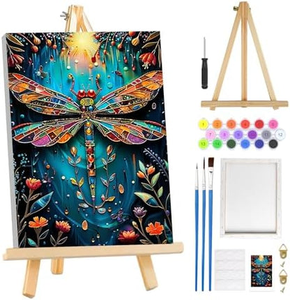 MOGTAA Paint by Numbers Kit for Adults with Frame, Dragonfly Paint by Number Canvas, Flowers Scenery Paint by Numbers with Easel, DIY Animal Oil Painting Kit for Home Wall Decor 8 x 12 Inch by MOGTAADIYHomeDecor