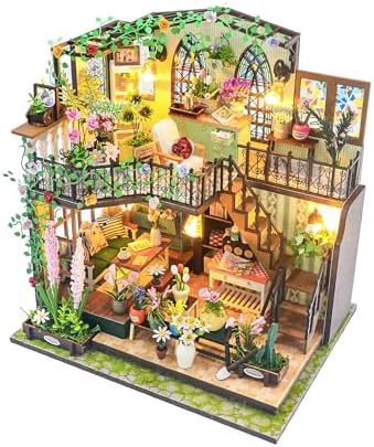 DIY Miniature House Kit, Fairy Dollhouse for Adults to Bulid,Tiny Home Making Kit with Wooden Furniture and LED, Halloween Decoration for Family and Friends (Darcy Flower House) by Unknown