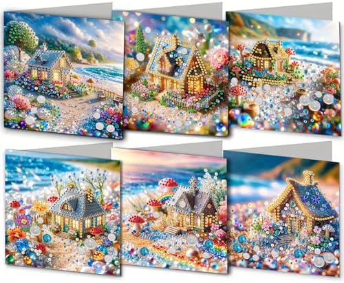 jinglinhh 6pcs Dream House Seaside Diamond Art Painting Greeting Cards with Envelopes, DIY Card Making Kits for Adults, Diamond Art Postcards Holiday Cards Craft Gifts by Unknown