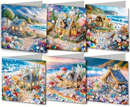 jinglinhh 6pcs Dream House Seaside Diamond Art Painting Greeting Cards with Envelopes, DIY Card Making Kits for Adults, Diamond Art Postcards Holiday Cards Craft Gifts by Unknown