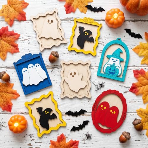 12 Pack Halloween DIY Wooden Ghost Frame Craft, Ghost Wood Painting Crafts - Image 5