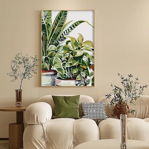Framed Paint by Numbers Kit for Adults Beginners – Tropical Green Plants - Image 2