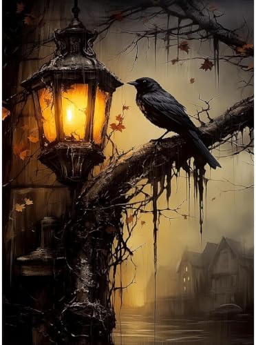 Gothic Crow Paint by Numbers Kit for Adults Framed Canvas, Frameworkless by FairylandJinWenn