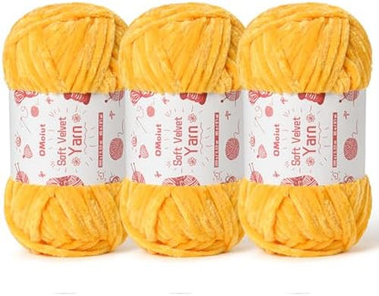 3x100g Fluffy Velvet Chenille Yarn for Crocheting and Knitting, 3x87.4yd Baby Yarn for Crocheting Soft, Crochet Chunky Yarns Amigurumi Yarns (Golden Yellow) by OMoiut