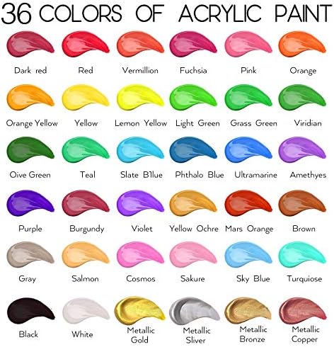 55PCS Acrylic Paint Set of 36 Colors 2fl oz 60ml Bottles 12 Brushes,Non Toxic 36 Colors Acrylic Paint No Fading Rich Pigment for Kids Adults Artists Canvas Crafts Wood Painting - Image 2