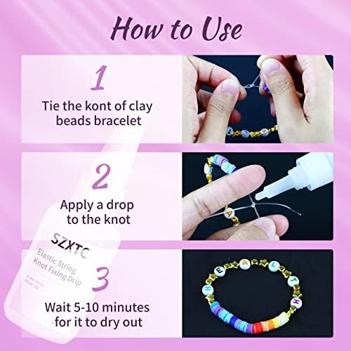 SZXTC 4 Pcs Clay Beads Bracelets Professional Elastic String Kont Fixing Drip, Keep Stretch String Braclet Stay Tied for Flat Round Polymer Heishi Beads Spacer Charm Jewelry Making Kit - Image 3