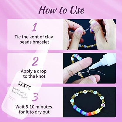 SZXTC 2 Pcs Clay Beads Bracelets Professional Elastic String Kont Fixing Drip, Keep Stretch String Braclet Stay Tied for Flat Round Polymer Heishi Beads Spacer Charm Friendship Jewelry Making Kit - Image 3