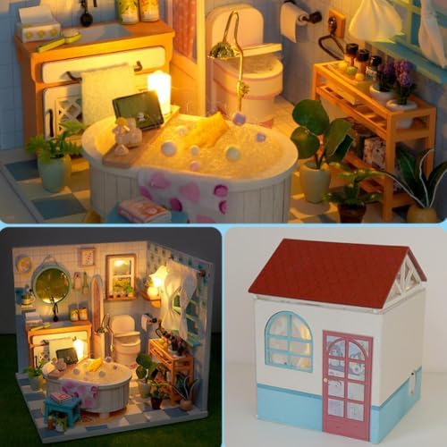 DIY Miniature House Kit with LED Light and Dust Cover, 3D Wooden Dollhouse Assembly Model Building Kit for Adults Teens, Creative Craft Project, Bookshelf Decor and Birthday Gift (Delicious kitchern) - Image 6