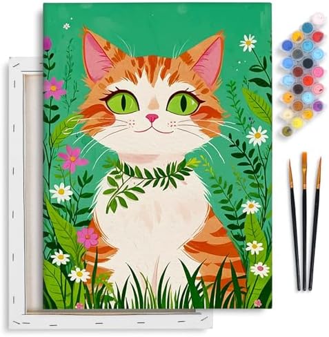 Yezavesu Orange Cat Framed Paint by Numbers Kit for Adults Beginner by Yezavesu
