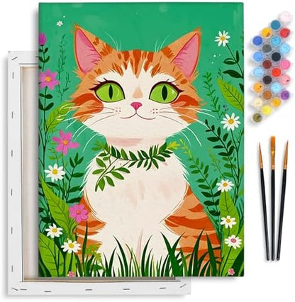 Yezavesu Orange Cat Framed Paint by Numbers Kit for Adults Beginner by Yezavesu