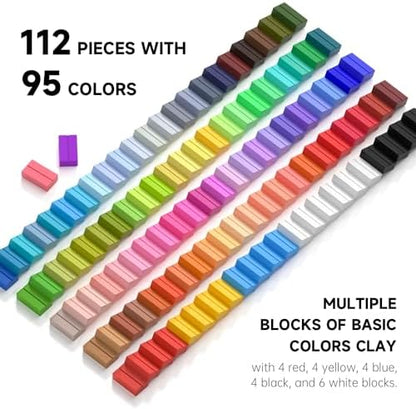 Shuttle Art 117 PCS Polymer Clay Kit, 95 Unique Colors & Extra Basic Colors, 5 Carving Tools, Non-Toxic, Non-Sticky, Small Block, Ideal Gift for Kids - Image 2
