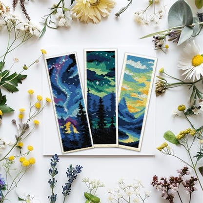 ACRNIGHEET 6PCS Stamped Cross Stitch Bookmark Kits for Beginners Scenery - Image 5