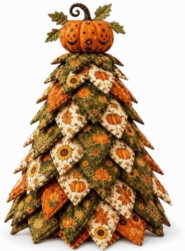 Quilted Christmas Tree Kit – Pre-Cut Fabric & Foam Cone DIY Tabletop Decoration with Tree Topper, No-Sew Holiday Craft Kit for Adults & Kids, Christmas Tree Decorations for Home, Party & Gifts (set1) by Unknown