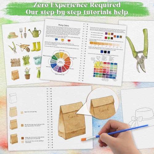 Beginners Watercolor Workbook for Adults, Step-by-Step Coloring Book Set - Image 5