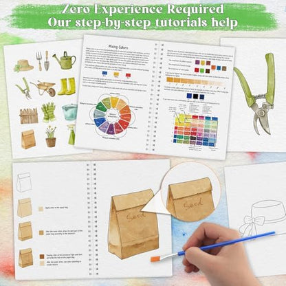Beginners Watercolor Workbook for Adults, Step-by-Step Coloring Book Set - Image 5