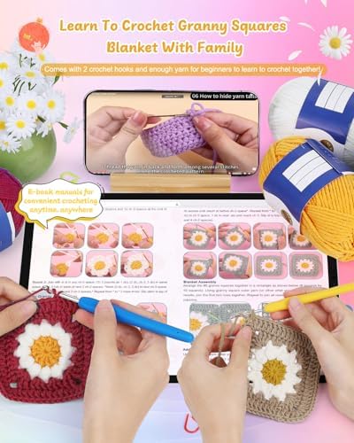 Coopay Crochet Kit for Beginners, Granny Square Crochet Blanket Kit, Red - Image 2