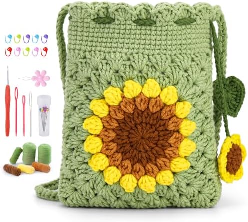 Fedmut Crochet Kit for Beginners, Sunflower Phonebag Crochet Kit for Adults by Fedmut