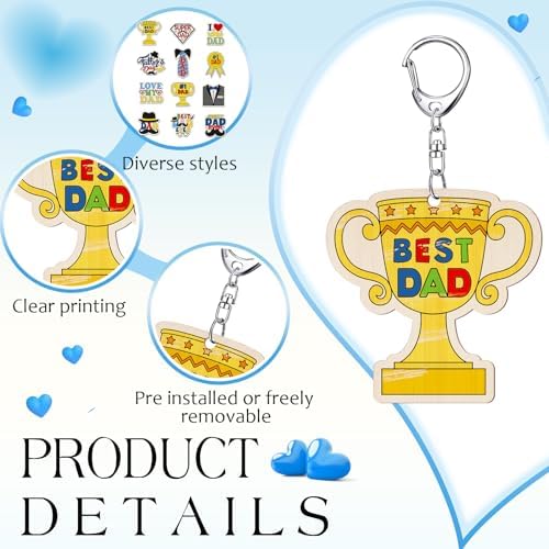 RattanView 24 Pcs Father's Day Craft Keychains DIY Keychain, 12 Styles - Image 3