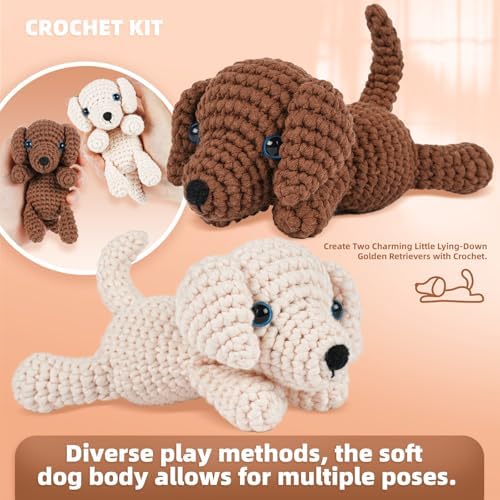 MOREJMTT Crochet Kit for Beginners, Learn to Crochet, Include Easy Knitting Soft Yarn, Step-by-Step Video Tutorial, Hook, Holiday Birthday Gift for Adults (Golden Retriever) - Image 2