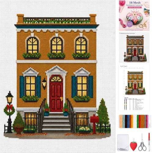 XunYee 25 Pcs Christmas Village House 18 Mesh Needlepoint Canvas Kit by XunYee
