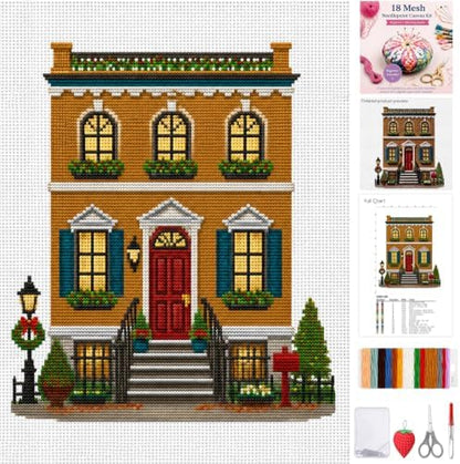 XunYee 25 Pcs Christmas Village House 18 Mesh Needlepoint Canvas Kit by XunYee