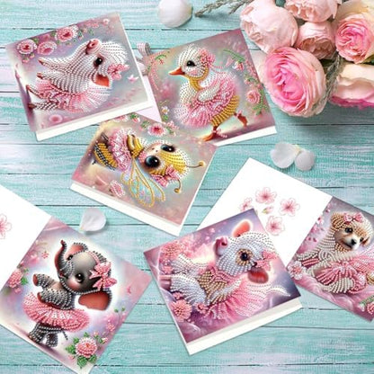 6pcs Christmas Diamond Painting Greeting Card with envelopes, DIY Animals wearing skirts Diamond Art Greeting Card for Blessing and Wish Special Shaped Arts Crafts for Birthday Thanksgiving Day - Image 5