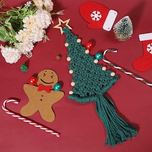 FREEBLOSS 4 Set Christmas Tree Macrame DIY Kit for Beginners Christmas Tree Hanging Ornaments for Holiday Wall Hanging, Come with Step by Step Tutorial - Image 3