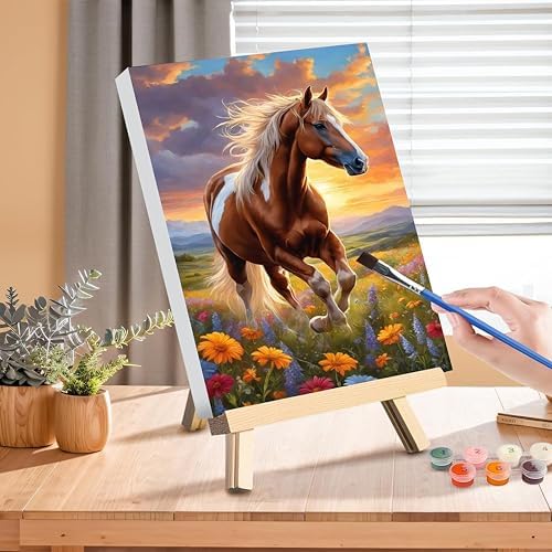 Horse Paint by Numbers for Adults with Framed Canvas - with Wooden Easel - Image 3