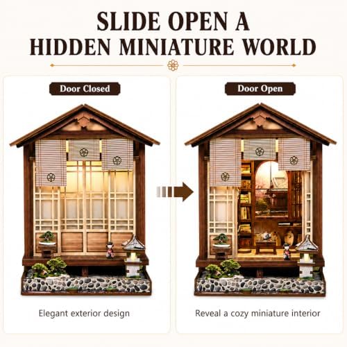 Japanese Machiya Book Nook Kit for Adults with LED Light & Sliding Door - Image 5