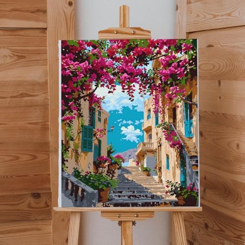 Lovepefe Landscape Paint By Numbers Kit for Adults Beginner Flowers Paint By Numbers Adult Seaside Town Color by Numbers DIY Canvas Oil Painting Adults Kits for Gift Home Wall Decor 16x20 Inch - Image 3