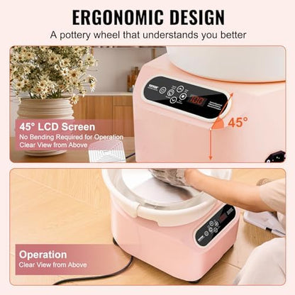 VEVOR 25CM Pottery Wheel for Adults Beginners, Direct Drive Ceramic Pottery Wheel with LCD Touch Screen Foot Pedal 50-300RPM Adjustable Speed, 350W Electric Wheel for Pottery Art Craft DIY, Pink - Image 6