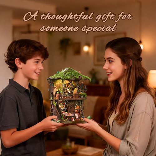 Forest Tea Book Club Book Nook Kit with LED Treehouse Library - Image 6