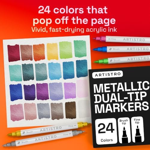 ARTISTRO 24 Metallic Dual-Tip Acrylic Paint Marker Pens for Drawing - Image 2