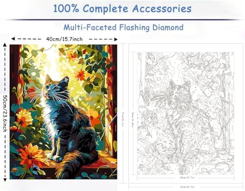 ZTOTZ Cat Paint by Numbers Kit for Adults,Animal Cat Paint by Number Kit Canvas, DIY Window Flower Paint by Numbers Easy for Living Room Decor Gift 16x20 Inch - Image 2