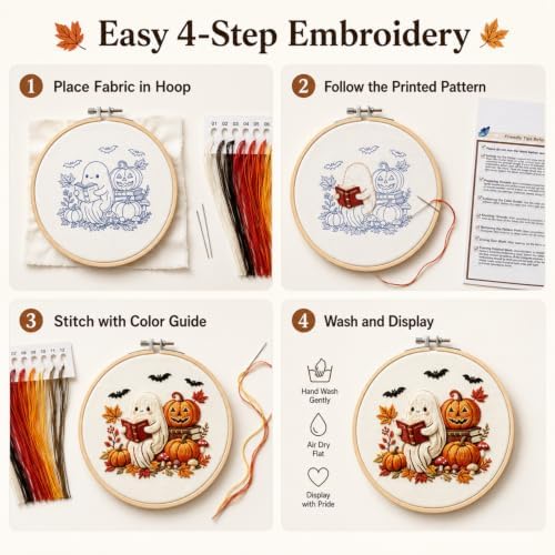 YOUDRN Halloween Ghost Reading Book Embroidery Kit for Beginners Adults - Image 5