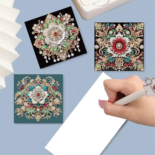 POETRYDRAW 6 Pack 5D DIY Diamond Art Painting Mandala Greeting Card Kit, Diamond Art Birthday Holiday Greeting Card, Crafts Kit Creative with Envelope - Image 4