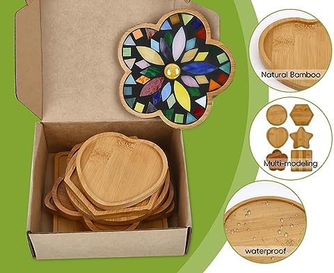 Lanyani 6pcs Wooden Mosaic Base, Various Shapes Substrates for Mosaic Crafts DIY Mosaic Tiles Coaster Base… - Image 5