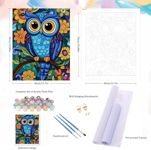 Natuyalo Paint by Numbers for Adults Beginner, Owl Acrylic Painting by Number Kits Animal DIY Art Craft Kits Suitable for Home Wall Decoration Frameless (16x20 Inch) - Image 5