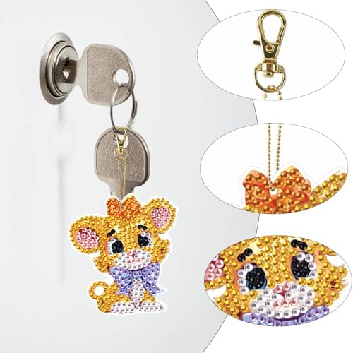 LazyFold 6Pcs Diamond Art Keychain Ornaments Kits for Adults,DIY Animals Cute Lions Diamond Painting Keychain,Key Ring Art Pendant Tree Decor Gift（Single-Sided） - Image 5