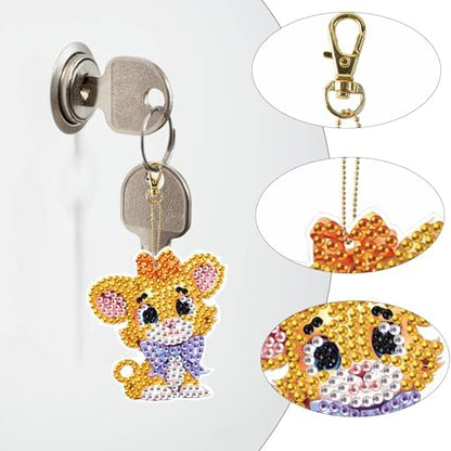 LazyFold 6Pcs Diamond Art Keychain Ornaments Kits for Adults,DIY Animals Cute Lions Diamond Painting Keychain,Key Ring Art Pendant Tree Decor Gift（Single-Sided） - Image 5