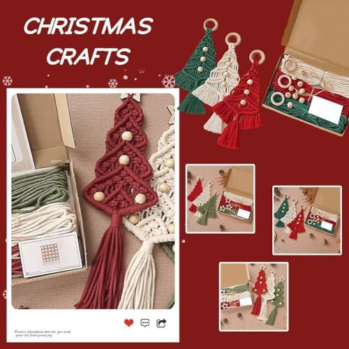3 Pack Christmas Tree DIY Macrame Kit,Christmas Macrame Woven Boho Xmas Tree Decorative Hanging Ornaments,for Beginners Xmas Winter Holiday Party Wall Hanging Party Supplies - Image 5
