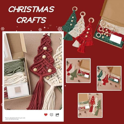 3 Pack Christmas Tree DIY Macrame Kit,Christmas Macrame Woven Boho Xmas Tree Decorative Hanging Ornaments,for Beginners Xmas Winter Holiday Party Wall Hanging Party Supplies - Image 5