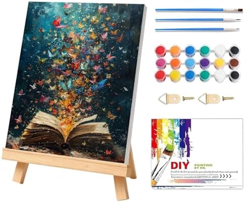 Butterflies Book Paint by Number Framed with Wooden Easel 12x16inch by PHANTASYART