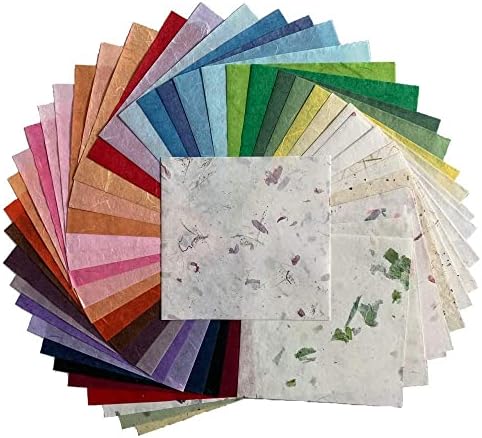 Natural Fiber Mulberry Paper Sheets 6 x 6 Inches, 50 PCS Handmade Craft Paper for Origami, Scrapbooking, Card Making, DIY Decoration, Mixed Media Art(Mixed Colors Rice Straw etc.,, 6 x 6) by RATREE888