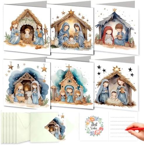 LSQFS 6Pcs Diamond Painting Greeting Cards Kits for Adults,5.9X 11.81in by LSQFS