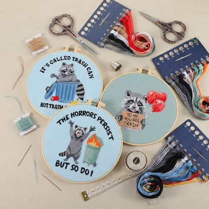 Mindsoft 3 Set Needlepoint Kit for Beginners with Hoop,Raccoon - Image 5